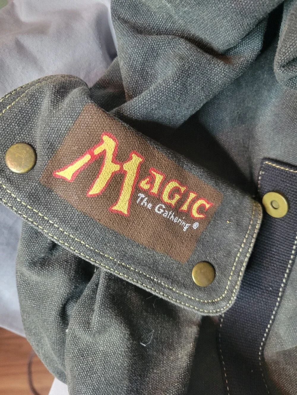 Olive/Gray Canvas Backpack with Leather Draw String (Altered)